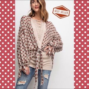 🛍 Last One! Polka Dot Front Tie Kimono Cardigan